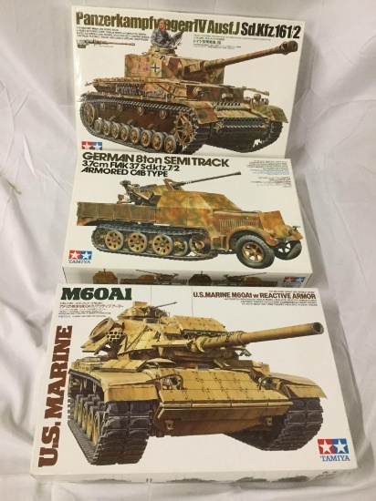 3x Tamiya military plastic model kits 1/35 scale - Panzerkampfwagen IV, German, Us Marine Tank
