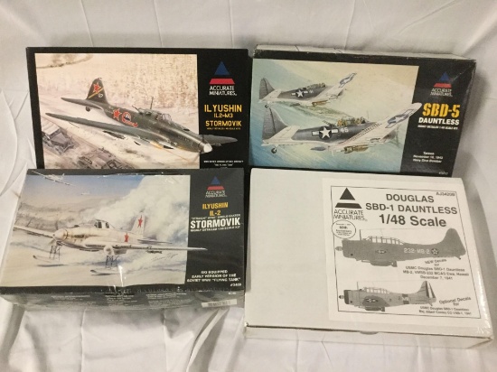4x Accurate Miniatures military plastic model kits 1/48 sacle - Ilyushin IL-2 Stormovik, SBD-5 +