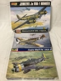 3 WWII aircraft model kits, 1/32 scale. Promodeler Junkers Bomber, Messerschmitt and Revell