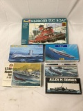 6 assorted boat model kits - Revell, Hobby Boss, Heller, Hasegawa, Albatross US Navy WWII etc