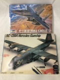2 model kits - Revell F-15E Strike Eagle 1/48 scale, Testors AC-130A Hercules Gunship, 1/72 scale