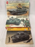 3 sealed model kits 1/35 scale AMT ERTL Soviet, ESCI/ERTL Assault Tropps, Italeri Sherman M4 + more