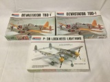 3 SEALED Monogram Model Kits, 1/48 scale. x2 Devastator TBD-1, P-38 Lockheed Lightning