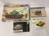 4 model kits 1/35 scale - Italeri Patton Tank, Sealed Italeri command post, Sealed Jaguar etc