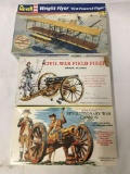 3 model kits, various scales. Models of history. Revell Wright Flyer, Palmer Model Civil War Field