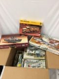 Box of assorted model kits, all by various makers - some almost complete some as is see pics & desc