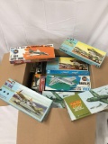 Box of assorted model kits, all by various makers - some almost complete some as is see pics and