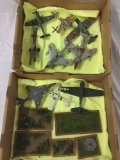 14 finished plastic model aircraft and diorama wood bases with miniature Battle scenes.