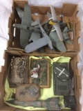 Collection of started Military plastic model kits and metal figure wood base diorama models - see