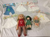 Lot of 3 vintage dolls ; Remco Tumbling Tomboy, Efanbee Girl Scout and 5 outfits in package.
