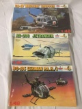 3x ESCI military plastic model kits 1/48 scale - UH-1D Medevac Chopper, AB-206 Jetranger, etc