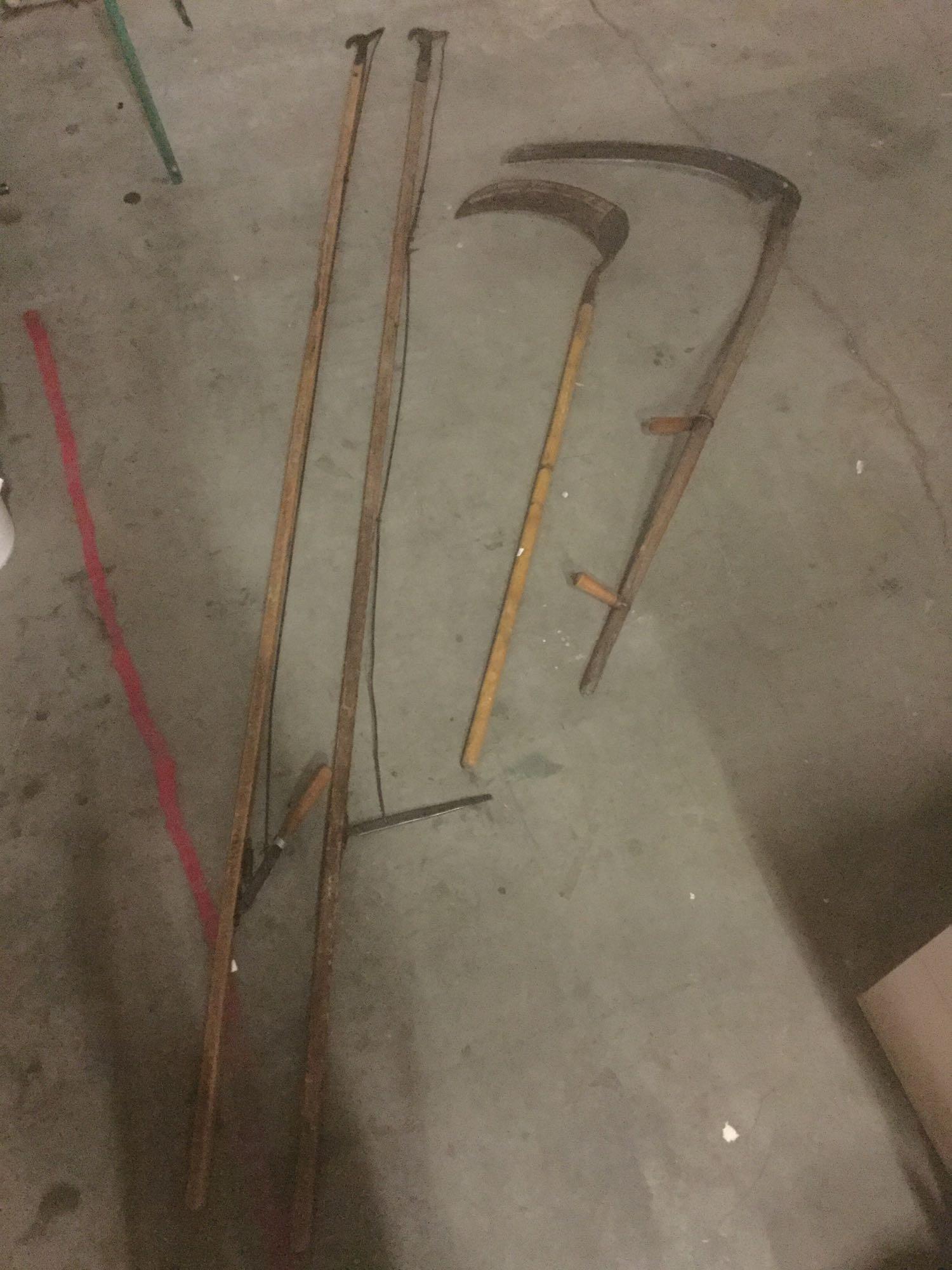 わら古道具10個 Lot of 8 vintage and antique farm tools - | Proxibid