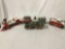 battery Christmas train, engine with 3 cars, and Western Toys electric tin Train. Includes tracks