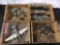 4x wood flats with started model kits; planes, jets, submarines, ships.
