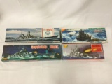 4 model kits, 1/600 and 1/200 scale. Aurora USS Iowa, Aurora German Battleship Bismarck, Nichimo U
