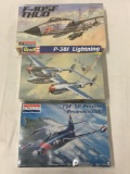 3 SEALED Model Kits, 1/48 scale. Monogram F-105F Thud, Revell P-38J Lightning, Monogram F9F-5P