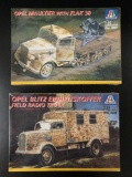 2x SEALED Italeri military plastic model kits, 1/35 scale; Opel Maultier with Flak 38, Opel Blitz