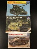 3x SEALED Italeri military plastic model kits, 1/35 scale; Sherman M4A1 Allied Standard Tank, M-163