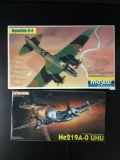 2x military aircraft plastic model kits, 1/72 scale; Dragon He219A-0 UHU, Master Model Ilyuschin