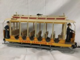 Antique United Traction Co. G scale metal and plastic trolley toy, approx 16 x 4 x 7 inches.