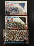 3x ESCI military soldier plastic model kits, 1/72 scale; SEALED WWII French Soldiers, SEALED French