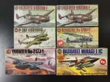 6x AirFix military aircraft plastic model kits, 1/72 scale; SEALED P-38F Lightning, SEALED Henschel