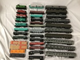 Lot of HO scale model train cars, boxcars, load cars, caboose and more. Lackawanna, New York Central