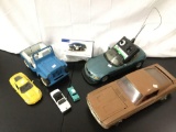 7x toy cars; TONKA Toys Blue Jeep, Revell Thunderbird, JRL remote control BMW car, metal/plastic