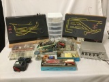 Lot of assorted model train gear. Controllers/remotes, wiring, electrical gear, etc. see pics.