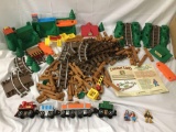 Lincoln Logs Sawmill Express Train Set with wood and plastic pieces.