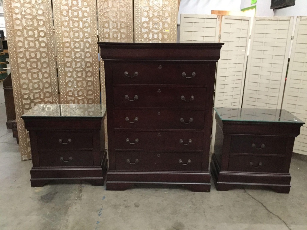 Ly Furniture 3 Pc Bedroom Set Tall Boy Dresser 2 Glass Top