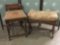 2 antique stools / foot rests with upholstered tops - mahogany frame