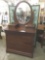 Modern mahogany antique reproduction deco style vanity dresser w/ 5 drawers & oval mirror