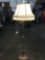 Vintage deco brass base standing floor lamp with original shade - tested and working