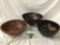 3 antique large wooden hand crafted bowls from Congo, Zimbabwe, Thailand - as is