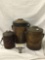 3 antique wooden containers from Tibet with lids and handles - graduating sizes