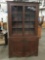 Antique walnut 16-pane step back cupboard, (one pane has cracked) - rare hutch to find
