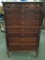 Antique carved mahogany tall boy dresser with 9 drawers - missing 2 pulls