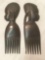 Pair of vintage hand carved ebony wood combs from Zambia
