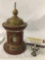 Antique wood carved temple from Bhutan with scroll of prayers - rotating twist pin