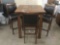 Modern Euro furn tall pub style tale with stone insert top and 3 faux leather chairs