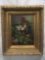 Original still life fruit and flower painting on canvas in original frame - artist unknown