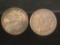 2 silver Morgan dollars, 1885-O and a 1889-P