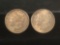 2 silver Morgan dollars, 1889-P and a 1921-P
