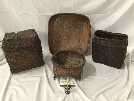 Selection of 4 antique woven baskets in various sizes - made in Bhutan