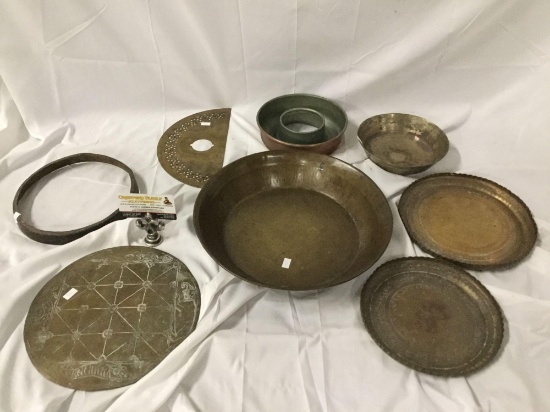 Antique metal begging bowls, dishes metal pieces w/ etched design + from Nepal, Thailand, etc