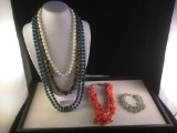 4 beautiful natural stone & bead necklaces and a exquisite jade bead bracelet