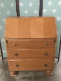 Vintage maple secretary desk with 3 drawers and original hardware