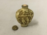 Antique carved bone snuff bottle - as is - intricate detail