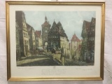 Original German city scene drawing signed by the artist with description in German
